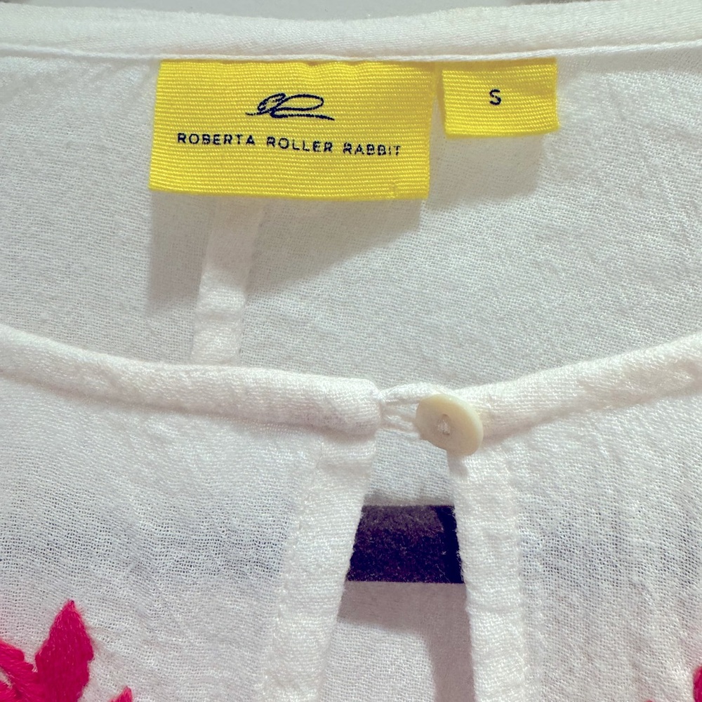 Roberta Roller Rabbit Size Small Flowy Tunic in white with pink design. - Picture 3 of 4